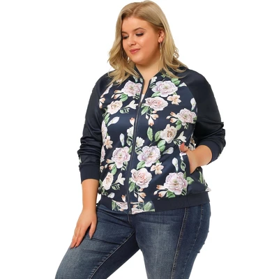 Agnes Orinda Women's Plus Size Zipper Raglan Sleeves Floral Bomber Jacket 7 Agnes Orinda Women's Plus Size Zipper Raglan Sleeves Floral Bomber Jacket - Image 7