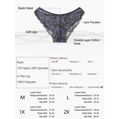 Agnes Orinda Women's Underwire Floral Lace Mesh Push-Up 2-Hook Lace Trim Bra And Panty Set 5 Agnes Orinda Women's Underwire Floral Lace Mesh Push-Up 2-Hook Lace Trim Bra And Panty Set - Image 5