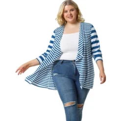 Agnes Orinda Women Plus Size Open Front Lightweight Striped Cardigan -Agnes Sales Store GUEST e403c5e0 ec1f 4823 8d92 71642d4bdbed