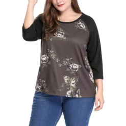 Agnes Orinda Women's Plus Size 3/4 Raglan Sleeves Floral Dressy Casual Peasant Tops