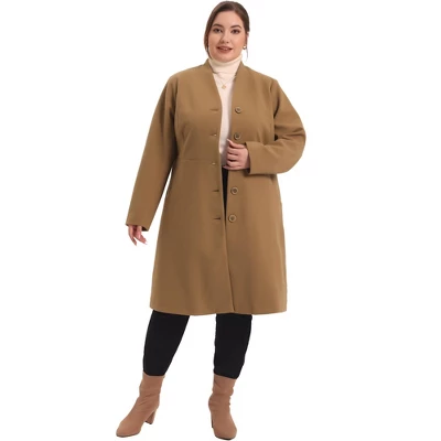 Agnes Orinda Women's Plus Size Trendy Elegant V Neck Single Breasted Long Fleece Coats 2 Agnes Orinda Women's Plus Size Trendy Elegant V Neck Single Breasted Long Fleece Coats - Image 2