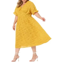 Agnes Orinda Women's Plus Size Elegant Lace Floral Ruffle Short Sleeve V Neck Trendy Midi Dresses -Agnes Sales Store GUEST e4c6cfca 0d53 44e1 bc42 e5e75ed04c71