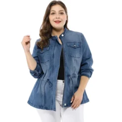 Agnes Orinda Women's Plus Size Stand Collar Zipper Denim Jacket -Agnes Sales Store GUEST e4dc9c70 92c1 472a b9a0 3ad4580f57a4