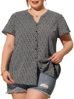 Agnes Orinda Women's Plus Size Floral Flare Short Sleeve Button Down Chiffon Shirt -Agnes Sales Store GUEST e56aba86 5c09 460e 86b5 a60ff0545e09