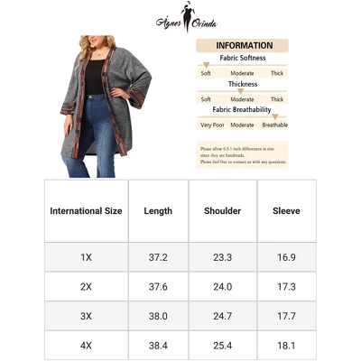 Agnes Orinda Women's Plus Size Contrast Placket Sleeves Knit Open Front Cardigans 5 Agnes Orinda Women's Plus Size Contrast Placket Sleeves Knit Open Front Cardigans - Image 5