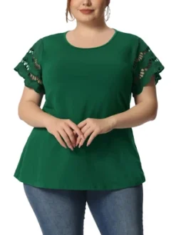 Agnes Orinda Women's Plus Size Lace Panel Elegant Work Short Sleeve Top -Agnes Sales Store GUEST e6bdb75a ad11 4625 b908 41553ce799b7