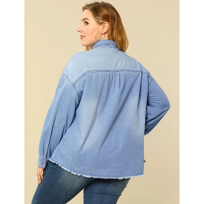 Agnes Orinda Women's Plus Size Button Down Long Sleeve Denim Shirts 4 Agnes Orinda Women's Plus Size Button Down Long Sleeve Denim Shirts - Image 4