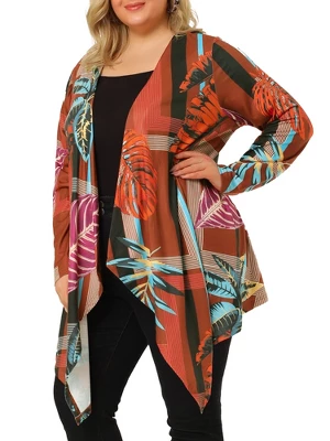 Agnes Orinda Women's Plus Size Tropical Asymmetrical Hem Knit Cardigan 1 Agnes Orinda Women's Plus Size Tropical Asymmetrical Hem Knit Cardigan