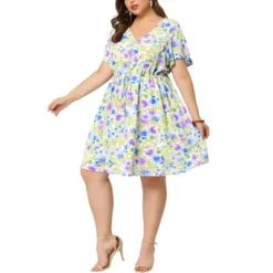 Agnes Orinda Women's Plus Dresses Floral Drawstring Waist V Neck Dress -Agnes Sales Store GUEST e7446c1b 3310 4c5f aad2 689bd29738c3