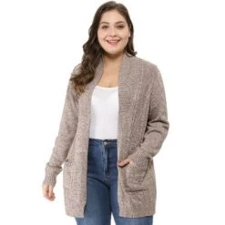 Agnes Orinda Women's Plus Size Winter Outerwear Open Front Knit Sweater Cardigan