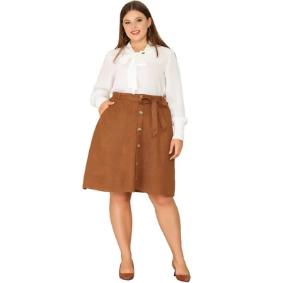 Agnes Orinda Women's Plus Size Faux Suede Elastic Waist Flared Stretch A-Line Midi Skirts 2 Agnes Orinda Women's Plus Size Faux Suede Elastic Waist Flared Stretch A-Line Midi Skirts - Image 2
