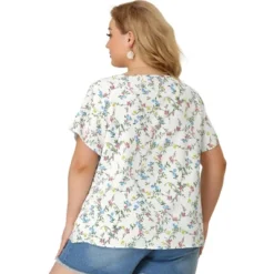 Agnes Orinda Women's Plus Size Floral Half Placket Short Sleeve Casual Pepium Blouse -Agnes Sales Store GUEST e7edbd56 794e 43cf 8731 b28926e47387