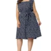 Agnes Orinda Women's Plus Size Self Tie Waist Sleeveless Floral Midi Dress
