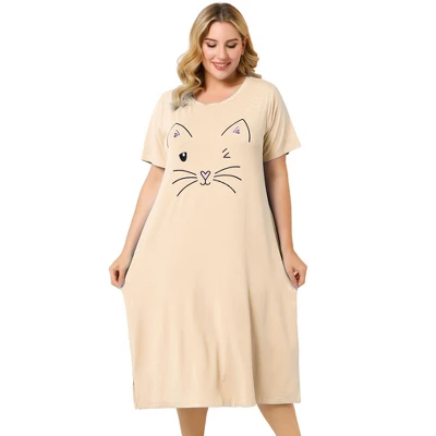 Agnes Orinda Womens Plus Size Short Sleeve Cute Cat Print Pockets Nightgown 9 Agnes Orinda Womens Plus Size Short Sleeve Cute Cat Print Pockets Nightgown - Image 9