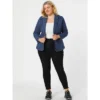 Agnes Orinda Women's Plus Size Denim Notched Lapel Color Block Stretch Blazer