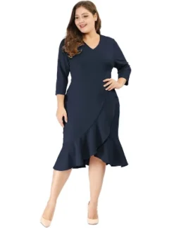 Agnes Orinda Women's Plus Size Cocktail V-neck Wrap Ruffled Midi Bodycon Dresses -Agnes Sales Store GUEST e8ce508e 4008 42b9 96dc 3711f5772066