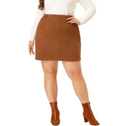 Agnes Orinda Women's Plus Size Faux Suede Printed Side Buttons Bodycon Mini Skirt