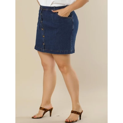 Agnes Orinda Women's Plus Size Denim Button Side Pocket Casual Jean A-Line Mini Skirt 1 Agnes Orinda Women's Plus Size Denim Button Side Pocket Casual Jean A-Line Mini Skirt