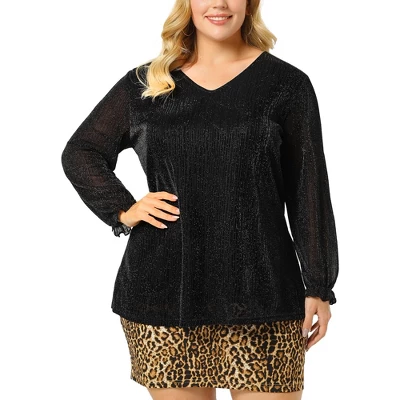 Agnes Orinda Women's Plus Size Glitter Sparkle V Neck Metallic Party Sequin Blouse 7 Agnes Orinda Women's Plus Size Glitter Sparkle V Neck Metallic Party Sequin Blouse - Image 7