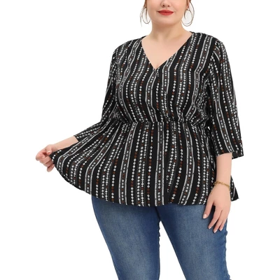 Agnes Orinda Women's Plus Size Peplum Fall V Neck Boho Striped Babydoll Blouses 8 Agnes Orinda Women's Plus Size Peplum Fall V Neck Boho Striped Babydoll Blouses - Image 8