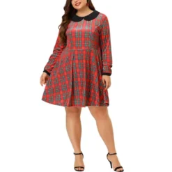 Agnes Orinda Women's Plus Size Long Sleeves Velvet Peter Pan Collar Plaid Dresses -Agnes Sales Store GUEST e9d53ba0 66a1 415d a2c9 37efcc14bc29