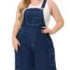 Agnes Orinda Women's Plus Size Denim Overalls Cross Back Cargo Pocket Adjustable Strap Jeans Shortalls