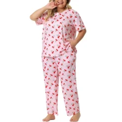 Agnes Orinda Women's Plus Size Short Sleeve Cherry Print Elastic Soft Pockets Pajama Set 2 Pcs -Agnes Sales Store GUEST ea7c6c5c d22a 4ae0 b557 695326abc49d
