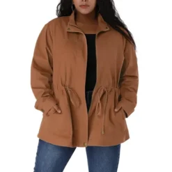 Agnes Orinda Women's Plus Size Winter Zipper Drawstring Waist Long Sleeve Utility With Pockets Fashion Jackets -Agnes Sales Store GUEST ea987128 0a8a 456b 9952 82be0ed02c6b
