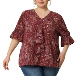 Agnes Orinda Women' S Plus Size V Neck Ruffle Smocked Sleeve Blouses -Agnes Sales Store GUEST eb45d93d 2f81 4b33 b023 8a5ec453b40c