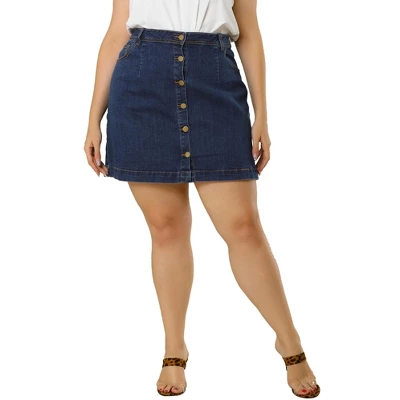 Agnes Orinda Women's Plus Size Denim Button Side Pocket Casual Jean A-Line Mini Skirt 2 Agnes Orinda Women's Plus Size Denim Button Side Pocket Casual Jean A-Line Mini Skirt - Image 2