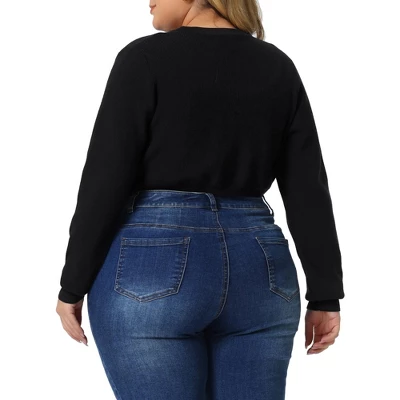 Agnes Orinda Women's Plus Size Long Sleeve Open Front Ribbed Soft Knit Crop Cardigan 3 Agnes Orinda Women's Plus Size Long Sleeve Open Front Ribbed Soft Knit Crop Cardigan - Image 3