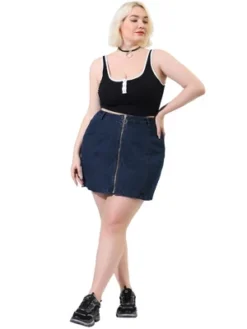 Agnes Orinda Women's Plus Size Denim Zip Up Front Mini Jean Skirts -Agnes Sales Store GUEST ec016509 03f4 432e 9463 7722c229ea4f