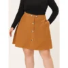 Agnes Orinda Women's Plus Size Corduroy Button Mid-Rise A-Line Mini Skirts