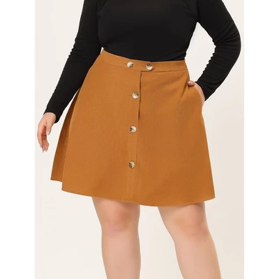 Agnes Orinda Women's Plus Size Corduroy Button Mid-Rise A-Line Mini Skirts 1 Agnes Orinda Women's Plus Size Corduroy Button Mid-Rise A-Line Mini Skirts