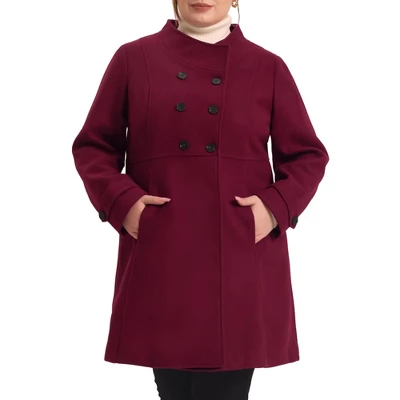 Agnes Orinda Women's Plus Size Stand Collar Pockets Double Breasted Trendy Winter Coats 5 Agnes Orinda Women's Plus Size Stand Collar Pockets Double Breasted Trendy Winter Coats - Image 5