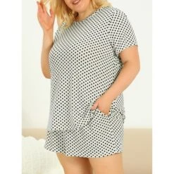Agnes Orinda Women's Plus Size Nightwear Short Sleeve Shirt And Shorts Pajamas Set Polka Dots Sleepwear