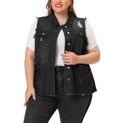 Agnes Orinda Women's Plus Size Denim Button Down Raw Hem Denim Vests 13 Agnes Orinda Women's Plus Size Denim Button Down Raw Hem Denim Vests - Image 13