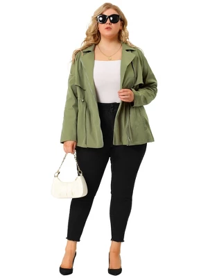 Agnes Orinda Women's Plus Size Zipper Drawstring Boyfriend Jacket 2 Agnes Orinda Women's Plus Size Zipper Drawstring Boyfriend Jacket - Image 2