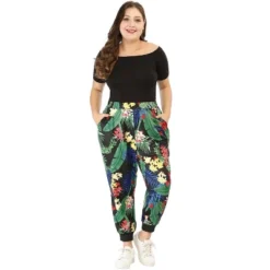 Agnes Orinda Women's Plus Size Adjustable Elastic Waist Pockets Tropical Harem Jogger Pants -Agnes Sales Store GUEST ee299c66 9da2 4bcd bc92 73466eea4494