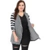 Agnes Orinda Women Plus Size Open Front Lightweight Striped Cardigan