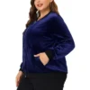 Agnes Orinda Women's Plus Size Velvet Zipper Slant Pocket Long Sleeve Casual Jackets