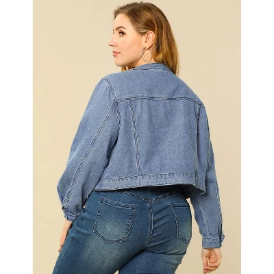 Agnes Orinda Women's Plus Size Long Sleeves Button Down Crew Neck Short Denim Jacket 4 Agnes Orinda Women's Plus Size Long Sleeves Button Down Crew Neck Short Denim Jacket - Image 4