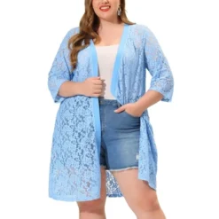 Agnes Orinda Women's Plus Size Lace Open Front 3/4 Sleeve Long Cardigans -Agnes Sales Store GUEST efd82454 623b 4bc4 816a 8a164582019f