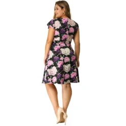 Agnes Orinda Women's Plus Size Deep V Neck Above Knee Cap Sleeve Floral Dress -Agnes Sales Store GUEST efe669e6 6438 46f0 ad6a 13b95f12e625
