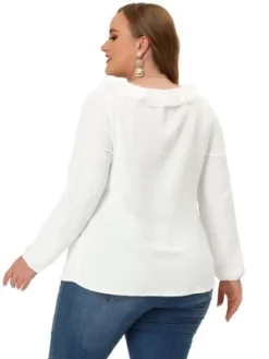 Agnes Orinda Plus Size Blouse For Women Elegant Long Sleeve Ruffle Trim V Neck Office Blouses Tops -Agnes Sales Store GUEST f07803b0 d0af 4f16 80f6 2fb4fe7473a0