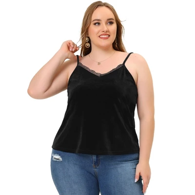 Agnes Orinda Women's Plus Size Tops V Neck Velvet Lace Trim Cami Tank Tops 2 Agnes Orinda Women's Plus Size Tops V Neck Velvet Lace Trim Cami Tank Tops - Image 2