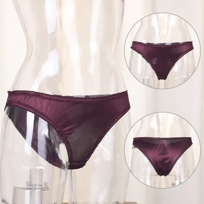 Agnes Orinda Women Plus Mid-Rise Frill Trim Elastic Waist Satin Bikini Purple Thong 1X 1 Agnes Orinda Women Plus Mid-Rise Frill Trim Elastic Waist Satin Bikini Purple Thong 1X