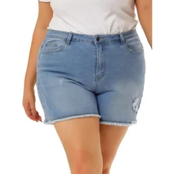 Agnes Orinda Women's Plus Size Jean High Waisted Raw Hem Stretched Distressed Denim Short -Agnes Sales Store GUEST f0a8acf2 e7df 4053 98b8 b42853bb4a5d