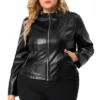Agnes Orinda Women's Plus Size PU Motorcycle Zipper Pocket Faux Jackets