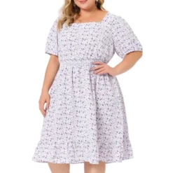 Agnes Orinda Women's Plus Size Ruffle Hem Smocked Waist Floral MIdi Shirt Dress -Agnes Sales Store GUEST f178498d 6f82 441c 8d61 7bff36186ded